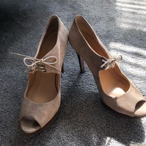 Suede Beige JCrew Tie Front Heels size 7
